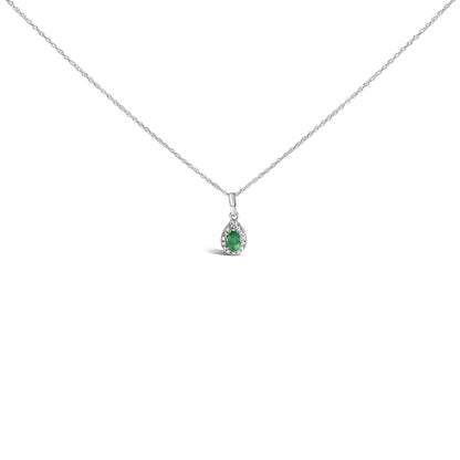 10K White Gold 5x3mm Gemstone and Diamond Accent Halo Pear Shape 18" Pendant Necklace (I-J Color, I1-I2 Clarity)-0