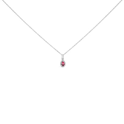 10K White Gold 5x3mm Gemstone and Diamond Accent Halo Pear Shape 18" Pendant Necklace (I-J Color, I1-I2 Clarity)-3