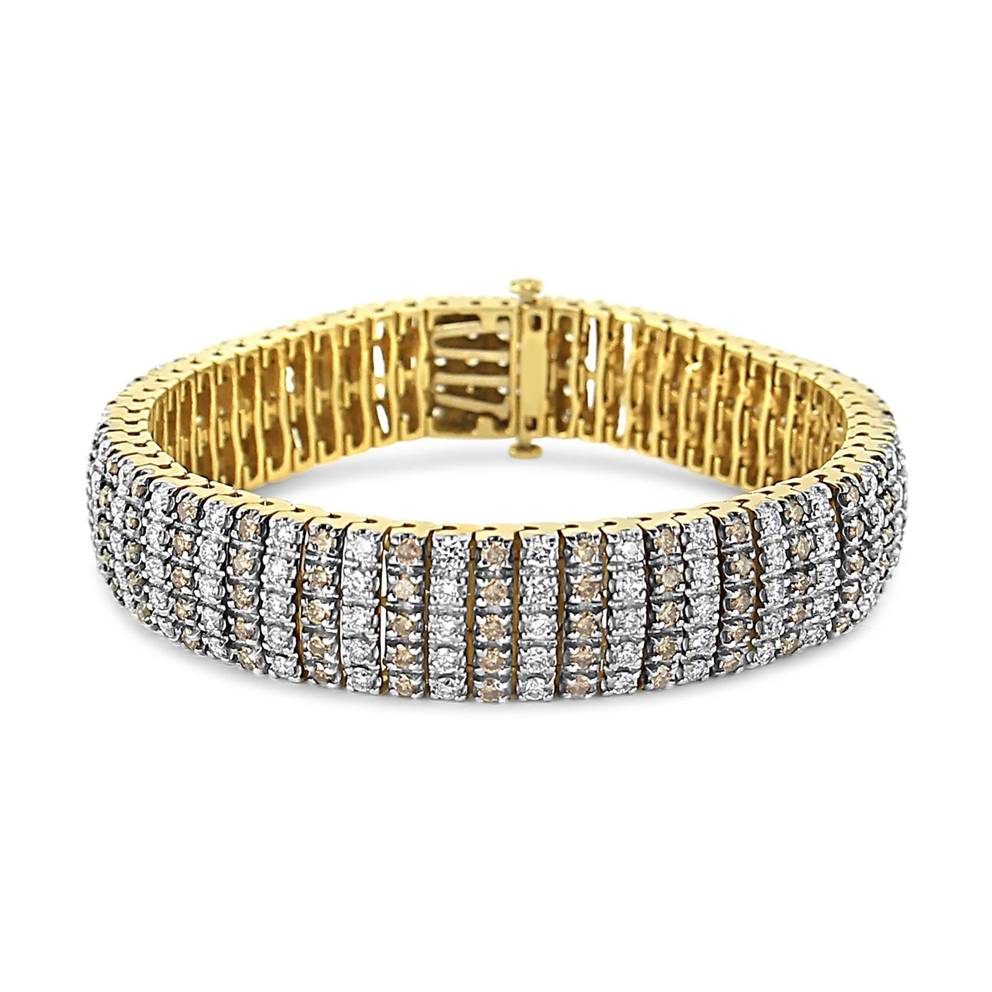 10K Yellow Gold 10 CTW 1/3 Cttw Alternating Coco Color and White Diamond 5 Row Tennis Bracelet (Brown/H-I Color, SI1-SI2 Clarity) - Size 7.25-1