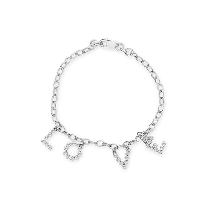 10k White Gold 1/6 Cttw Diamond "Love" Charm Cable Chain Bracelet (H-I Color, I1-I2 Clarity) - 7"-0