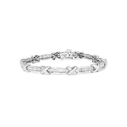 14K White Gold Baguette-Cut Diamond X-Link Bracelet (2.00 cttw, H-I Color, I1-I2 Clarity)-0