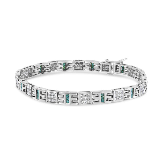 14K White Gold Princess-Cut white and Blue Diamond Fashion Bracelet(3.00 cttw,H-I Color,SI1-SI2 Clarity)-0