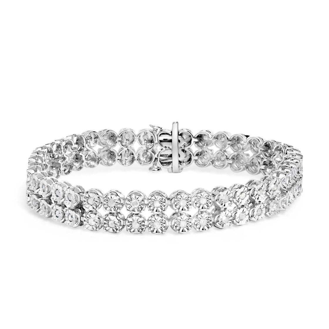 .925 Sterling Silver 2.0 Cttw Miracle Set Diamond 2 Row Link Bracelet - 7" Inches-0