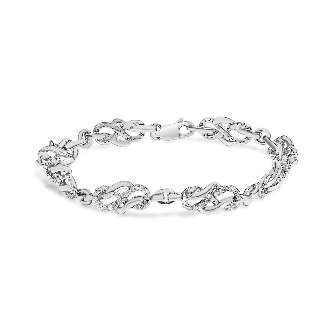 .925 Sterling Silver 1.0 Cttw Diamond Infinity Loop and Swirl Link Bracelet (I-J Color, I2-I3 Clarity) - 7.25" Inches-0