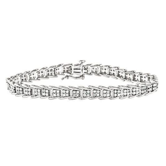 10k White Gold 2 cttw Diamond Fan-Shaped Link Tennis Bracelet (I-J Clarity, I3 Color) - Size 7.25"-0