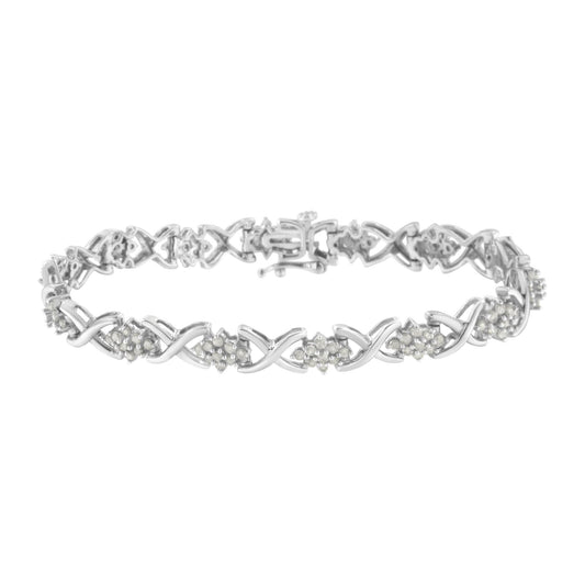 .925 Sterling Silver 2-1/4 Cttw Diamond 7” Cluster X Link Bracelet (I-J Color, I3 Clarity)-0