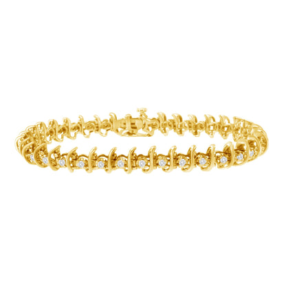10KT Yellow Gold Plated .925 Sterling Silver 1 cttw Prong-Set Diamond Link Bracelet (J-K, I1-I2) - 7.5"-0