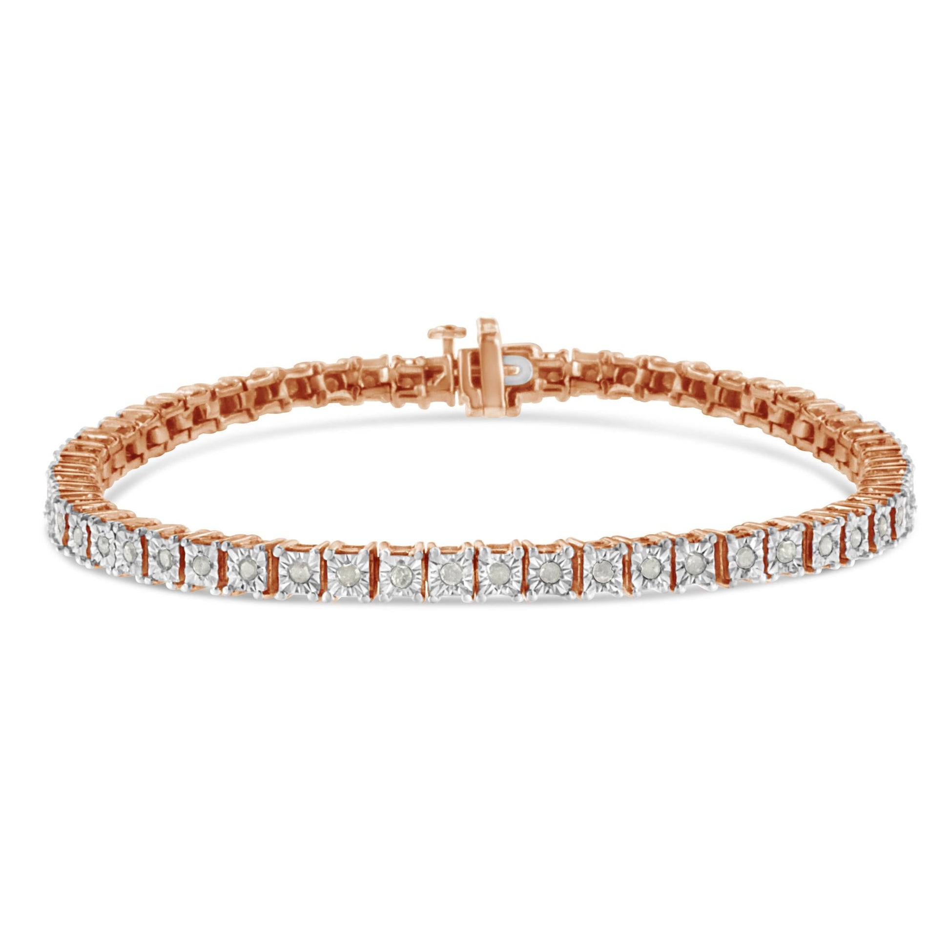 .925 Sterling Silver 1.0 Cttw Diamond Square Frame Miracle-Set Tennis Bracelet (I-J Color, I3 Clarity) - 8"-0