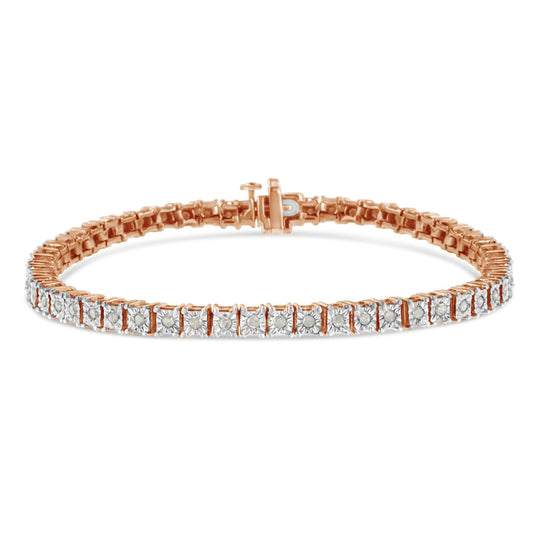 .925 Sterling Silver 1.0 Cttw Diamond Square Frame Miracle-Set Tennis Bracelet (I-J Color, I3 Clarity) - 8"-0