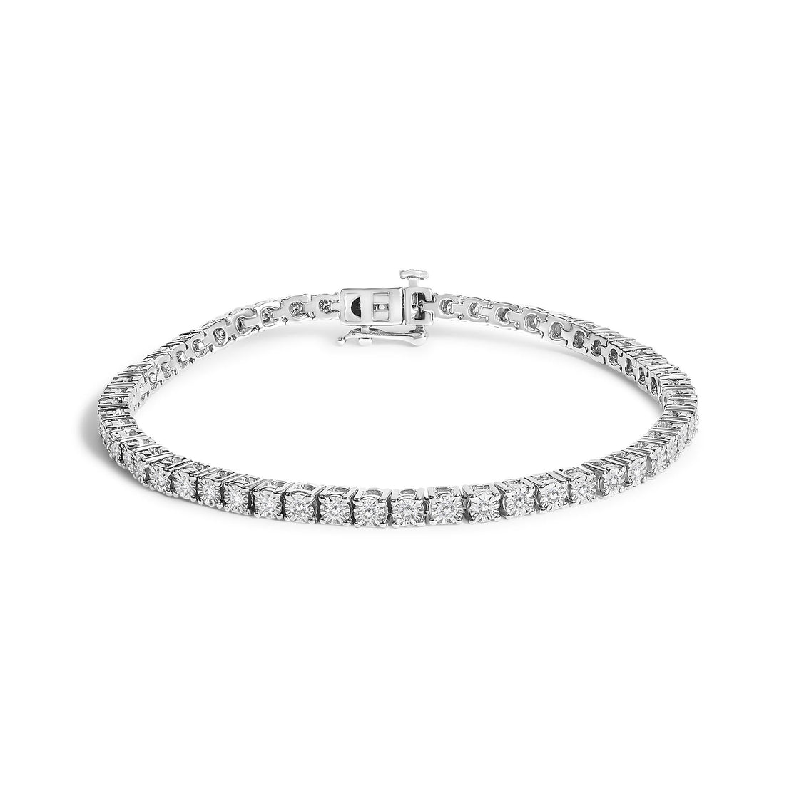 .925 Sterling Silver Lab Grown Diamond Illusion-Set Miracle Plate Tennis Bracelet - 7.25" Inches-3