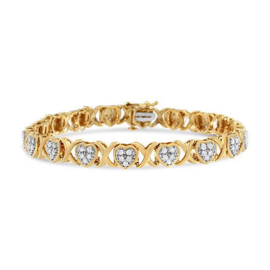 14KY Yellow Gold Plated .925 Sterling Silver 1.00 Cttw Diamond Heart and X Link Bracelet (I-J Color, I3 Clarity) - 7.25" Inches-0