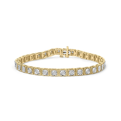 14K Yellow Gold Plated .925 Sterling Silver 1.0 Cttw Miracle Set Diamond Milgrain Link Tennis Bracelet (I-J Color, I2-I3 Clarity) - 7" Inches-0