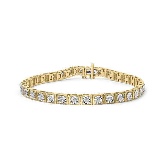 14K Yellow Gold Plated .925 Sterling Silver 1.0 Cttw Miracle Set Diamond Milgrain Link Tennis Bracelet (I-J Color, I2-I3 Clarity) - 7" Inches-0