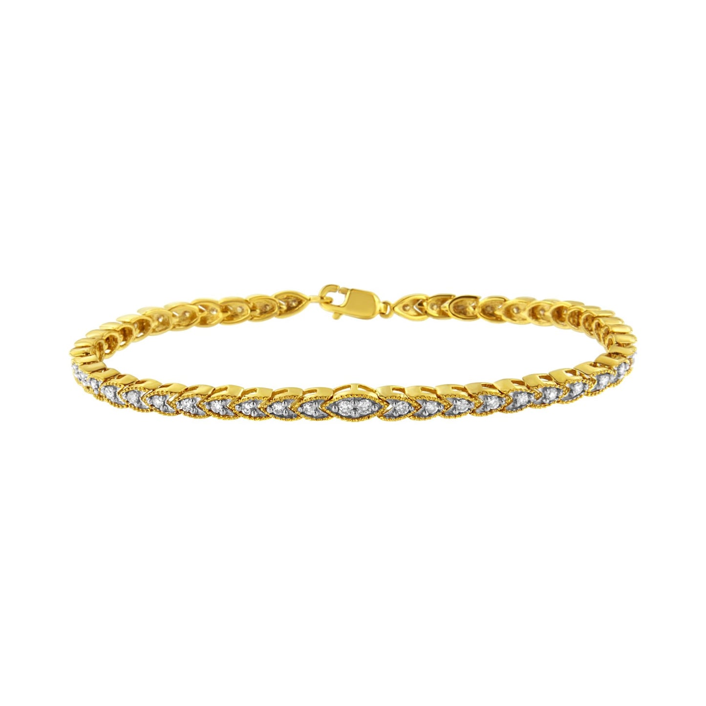 10K Yellow Gold Plated .925 Sterling Silver 1 cttw Prong-Set Diamond Pear Shape Link Bracelet (I-J Color, I1-I2 Clarity) - 7.25"-0