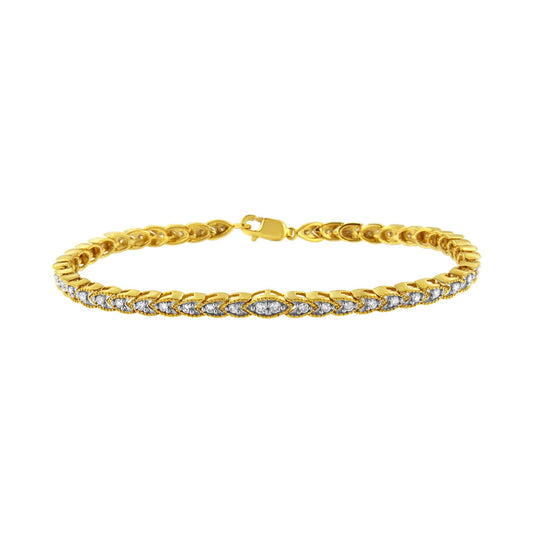 10K Yellow Gold Plated .925 Sterling Silver 1 cttw Prong-Set Diamond Pear Shape Link Bracelet (I-J Color, I1-I2 Clarity) - 7.25"-0