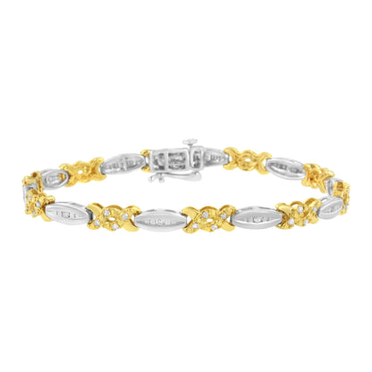 10K Yellow Gold Plated .925 Sterling Silver 1/2 cttw Channel Set Round-cut Diamond X Link Bracelet (I-J Color, I2-I3 Clarity) - Size 7.25"-0