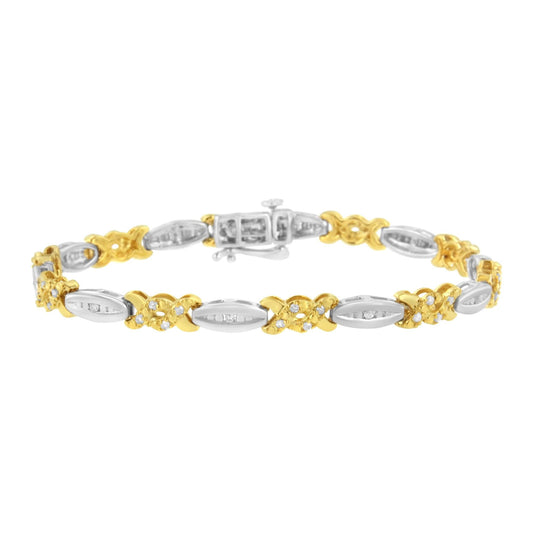 10K Yellow Gold Plated .925 Sterling Silver 1/2 cttw Channel Set Round-cut Diamond X Link Bracelet (I-J Color, I2-I3 Clarity) - Size 7.25"-0