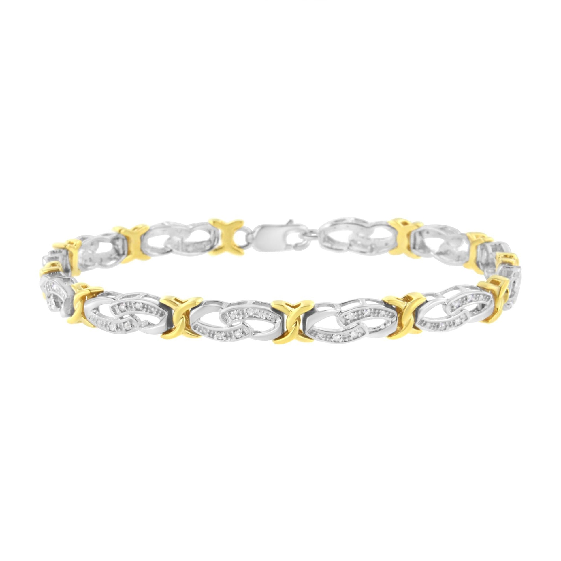 10k Yellow Gold Plated Sterling Silver 1/4 cttw Diamond Infinity and X Link Bracelet (I-J Clarity, I2-I3 Color) - Size 7.25"-0