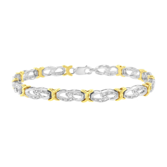 10k Yellow Gold Plated Sterling Silver 1/4 cttw Diamond Infinity and X Link Bracelet (I-J Clarity, I2-I3 Color) - Size 7.25"-0