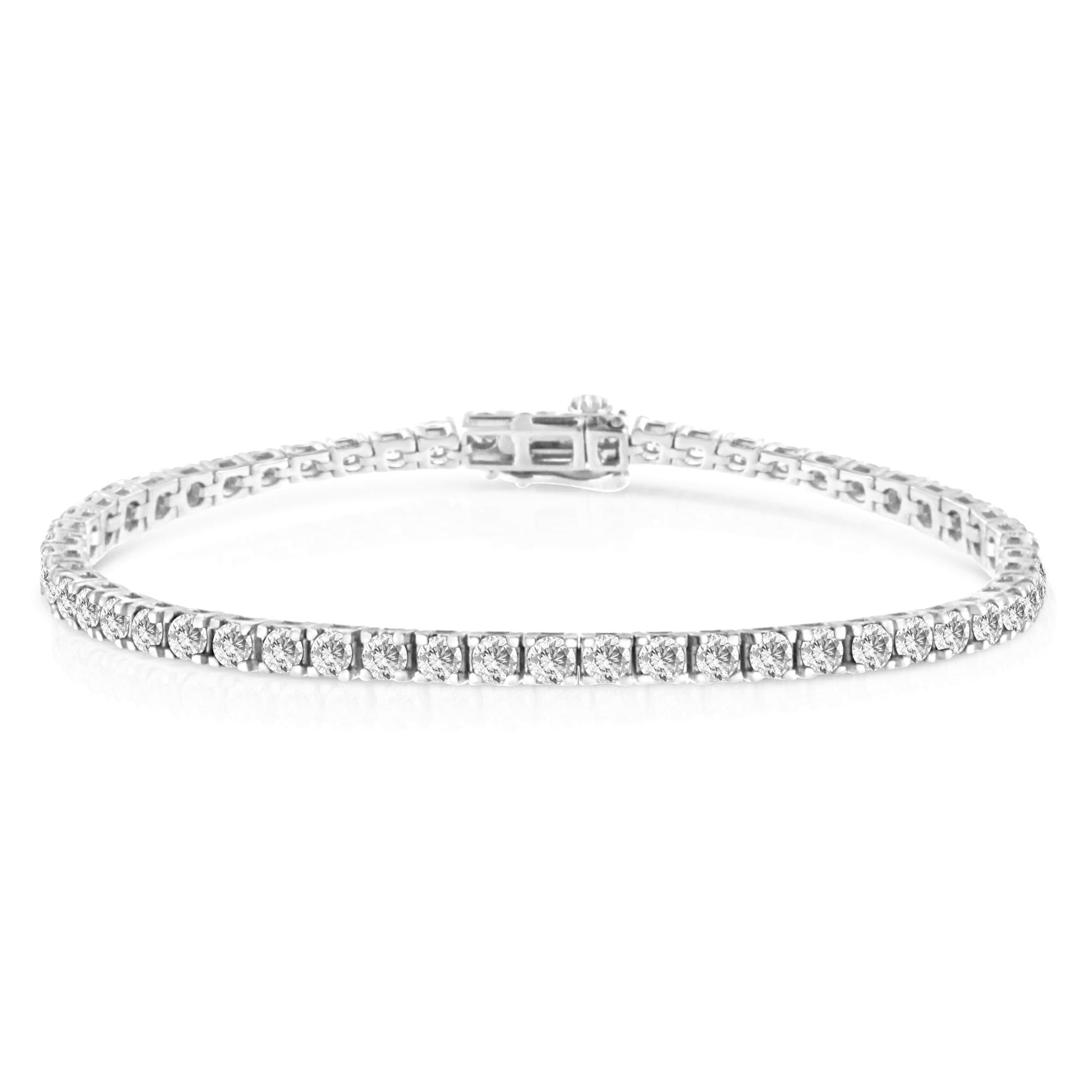 14K White Gold 4-Prong Set Lab Grown Round Diamond Classic Tennis Bracelet (F-G Color, VS1-VS2 Clarity) - 7.25"-3