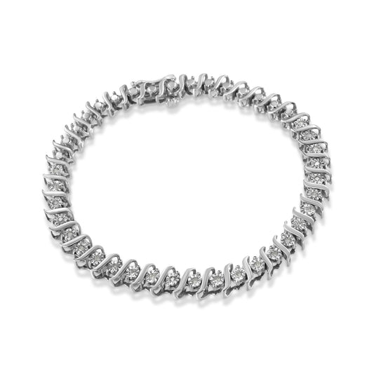 .925 Sterling Silver 1/4 Cttw Diamond Miracle-Set "S" Link Tennis Bracelet (I-J Color, I3 Clarity) - Size 7.25" Inches-0