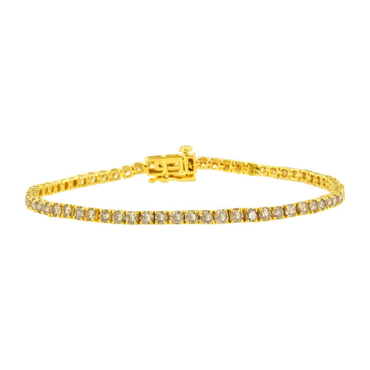 14K Yellow Gold Plated .925 Sterling Silver 4 cttw 4-Prong Set Round-Cut Diamond Classic Tennis Bracelet (K-L Color, I2-I3 Clarity) - Size 7.25"-0