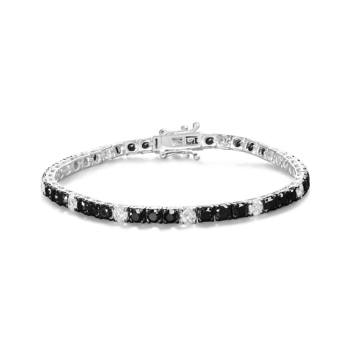 .925 Sterling Silver Black and White Diamond Tennis Bracelet (I-J Color, I2-I3 Clarity) - 7.25" Inches-2
