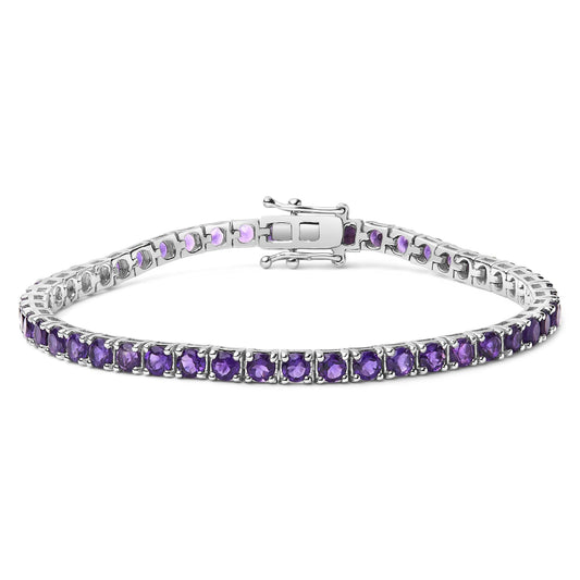 .925 Sterling Silver 7 3/8 Ctw Created Purple Amethyst Tennis Bracelet -7.25" Inches-0