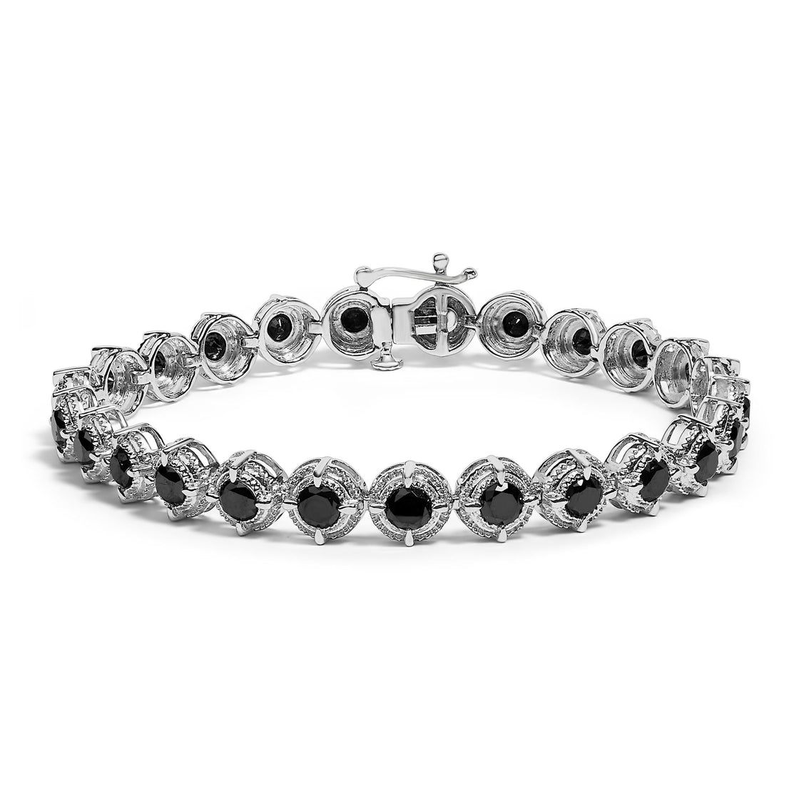 .925 Sterling Silver 5.0 Cttw Black Diamond Milgrain Link Tennis Bracelet  - 7" Inches-0