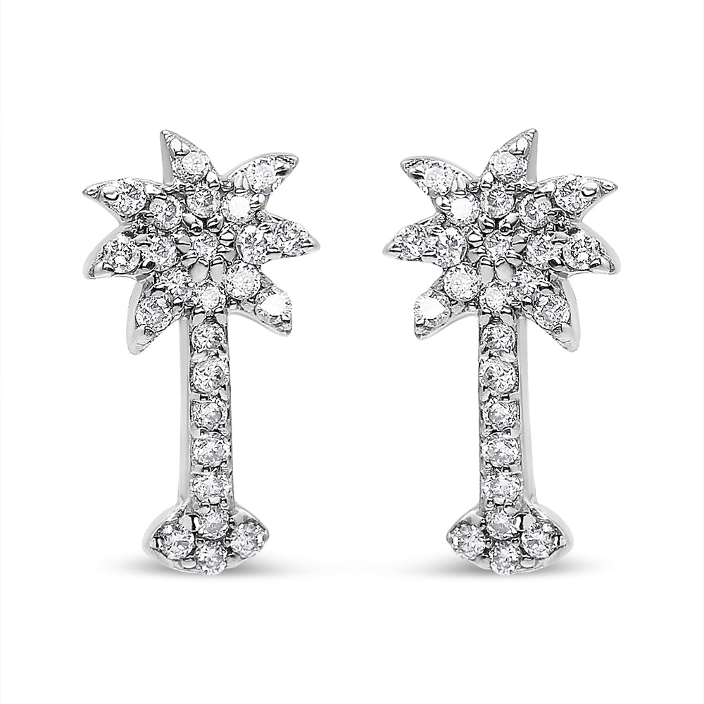 14K White Gold 1/4 Cttw Diamond Palm Tree Push Back Stud Earrings (K-L Color, I1-I2 Clarity)-0