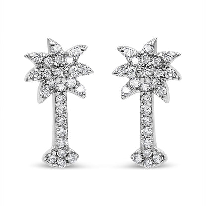 14K White Gold 1/4 Cttw Diamond Palm Tree Push Back Stud Earrings (K-L Color, I1-I2 Clarity)-0