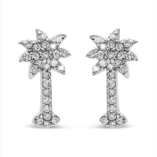 14K White Gold 1/4 Cttw Diamond Palm Tree Push Back Stud Earrings (K-L Color, I1-I2 Clarity)-0