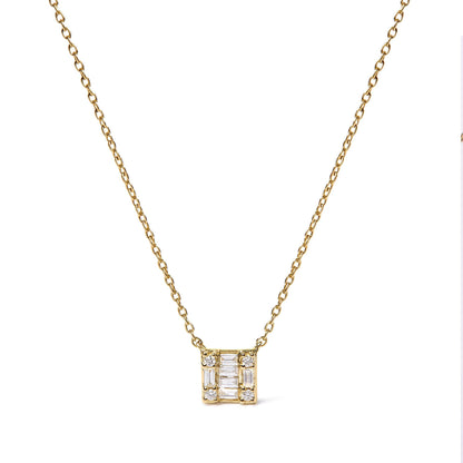 10K Yellow Gold 1/10 Cttw Round and Baguette Diamond Mosaic Composite Square 18" Inch Pendant Necklace (H-I Color, I1-I2 Clarity)-0