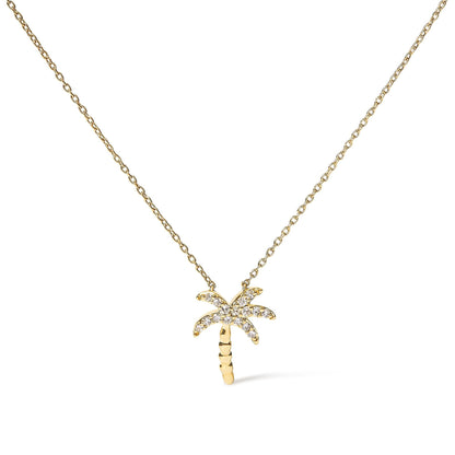 10K Yellow Gold 1/10 Cttw Round Diamond Palm Tree 18" Inch Pendant Necklace (H-I Color, I1-I2 Clarity)-0