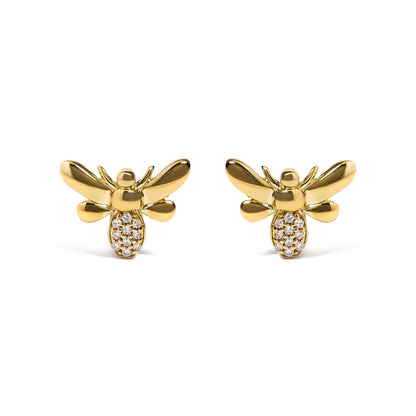 10K Yellow Gold Diamond Accented Bumble Bee Stud Earring (H-I Color, I1-I2 Clarity)-0
