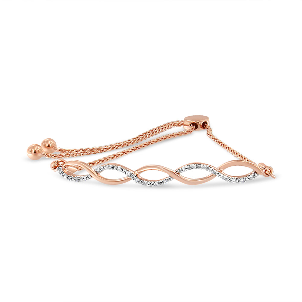.925 Sterling Silver Diamond Infinity Twist 4”-10” Adjustable Bolo Bracelet (I-J Color, I2-I3 Clarity)-0