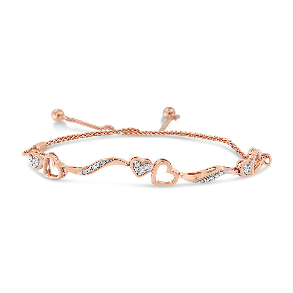 .925 Sterling Silver 1/10 Cttw Diamond Wave and Hearts 4”-10” Adjustable Bolo Bracelet (I-J Color, I3 Clarity)-0