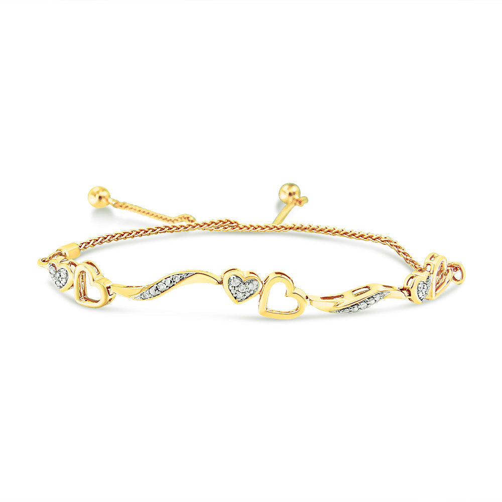 .925 Sterling Silver 1/10 Cttw Diamond Wave and Hearts 4”-10” Adjustable Bolo Bracelet (I-J Color, I3 Clarity)-1