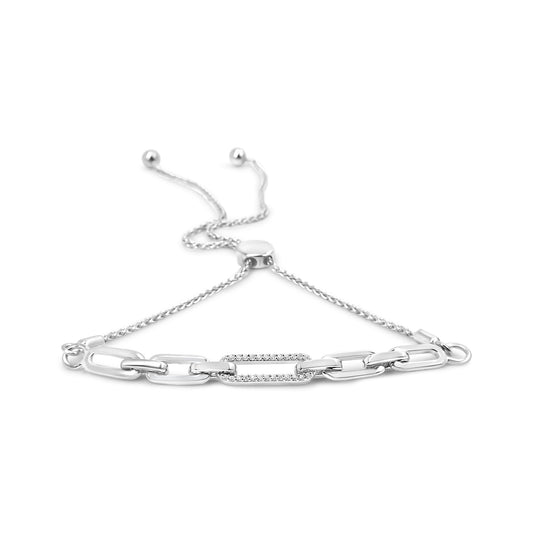 .925 Sterling Silver 1/10 Cttw Diamond Paperclip Link Adjustable Bolo Bracelet (I-J Color, I2-I3 Clarity)-0