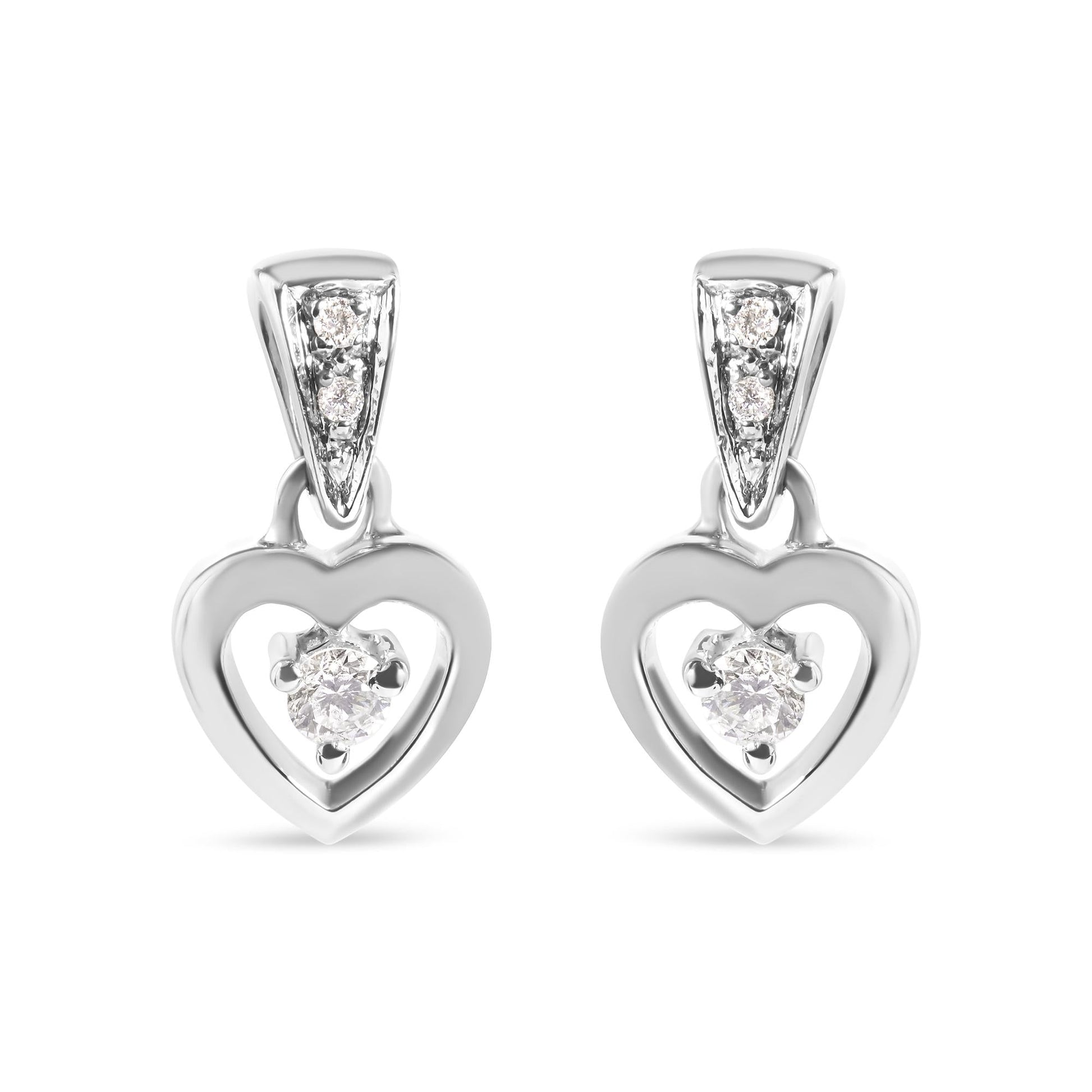14K White Gold 1/6 Cttw Diamond Dangle Heart Stud Earrings (H-I, SI2-I1)-0