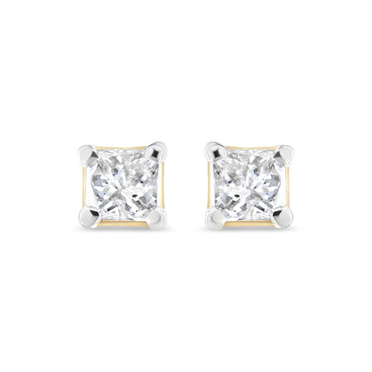 AGS Certified Princess-Cut Square Diamond 4-Prong Solitaire Stud Earrings in 14K Gold (J-K Color, I1-I2 Clarity)-2