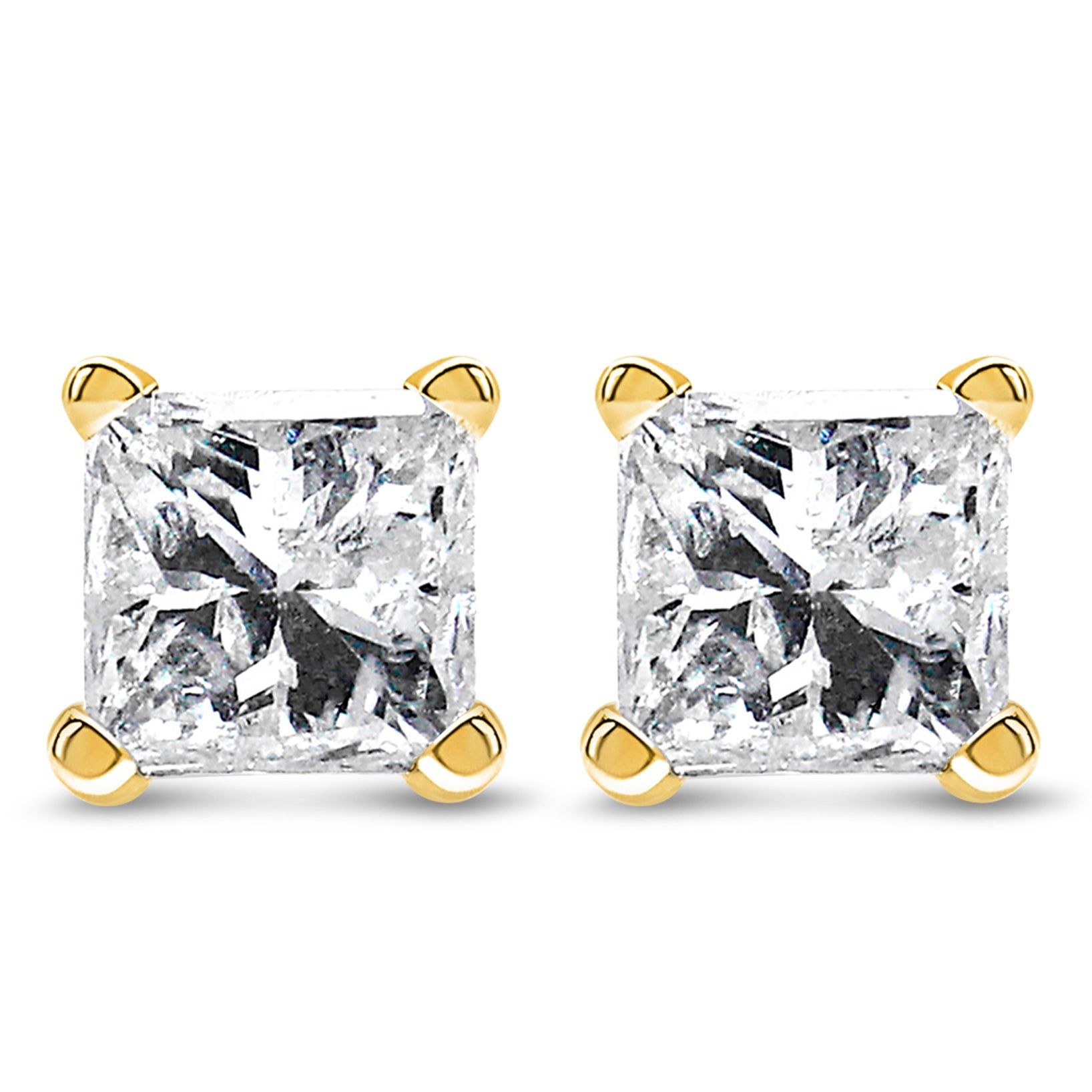 IGI Certified 3/8 Cttw Princess-Cut Square Diamond 4-Prong Solitaire Stud Earrings in 14K Yellow Gold (K-L Color, I1-I2 Clarity)-0