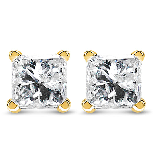 IGI Certified 3/8 Cttw Princess-Cut Square Diamond 4-Prong Solitaire Stud Earrings in 14K Yellow Gold (K-L Color, I1-I2 Clarity)-0