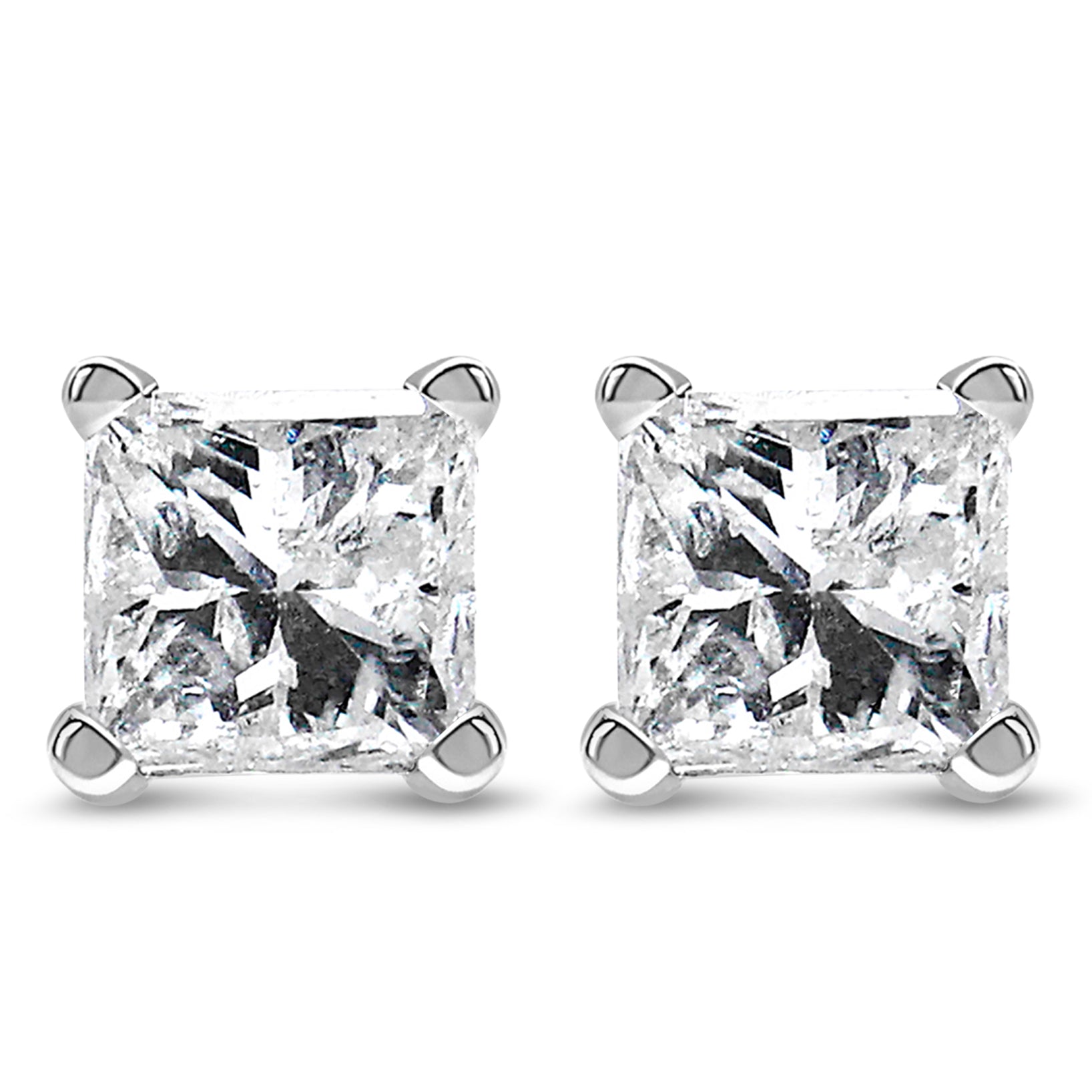 14K White Gold 1/10 Cttw Princess-cut Diamond Solitaire Stud Earrings (H-I Color, I1-I2 Clarity)-0