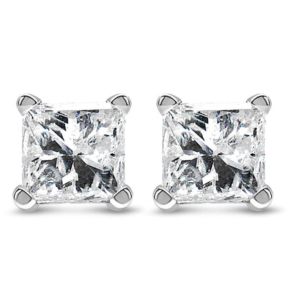 14K White Gold 1/10 Cttw Princess-cut Diamond Solitaire Stud Earrings (H-I Color, I1-I2 Clarity)-0