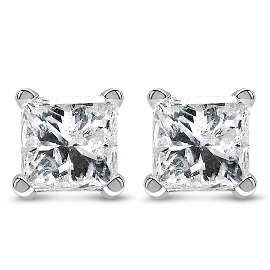14K White Gold 1/10 Cttw Princess-cut Diamond Solitaire Stud Earrings (H-I Color, I1-I2 Clarity)-0