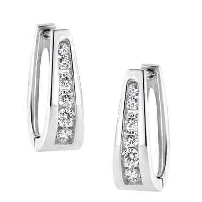 14k White Gold Channel-Set Brilliant Round-Cut Diamond Hoop Earrings (I-J Color, I2-I3 Clarity)-0
