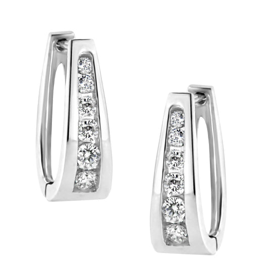14k White Gold Channel-Set Brilliant Round-Cut Diamond Hoop Earrings (I-J Color, I2-I3 Clarity)-0