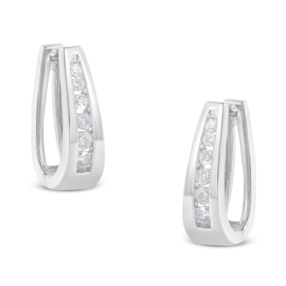 14k White Gold Channel-Set Brilliant Round-Cut Diamond Hoop Earrings (I-J Color, I2-I3 Clarity)-1