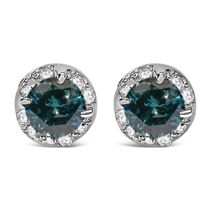14K White Gold 1/2 cttw White and Treated Blue Round Diamond Earrings (I-J I2-I3)-0